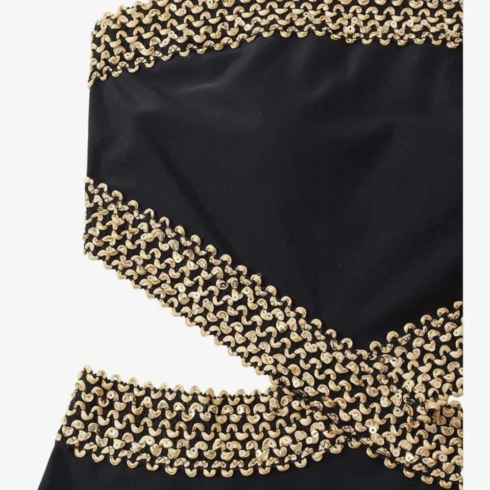 Elegant Black and Gold Women's Swimsuit Med New - Picture 5 of 6